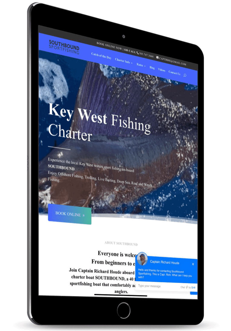 Tablet showing the new Southbound Sportfishing website.